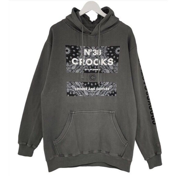 Crooks & Castles Klepto Bandanna Heavyweight Hoodie Washed Out Large NEW - Picture 1 of 7